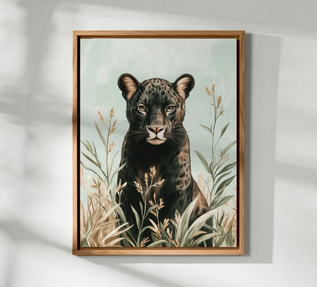 Motionless black panther in a pastel green setting alu-dibond by Moodwall