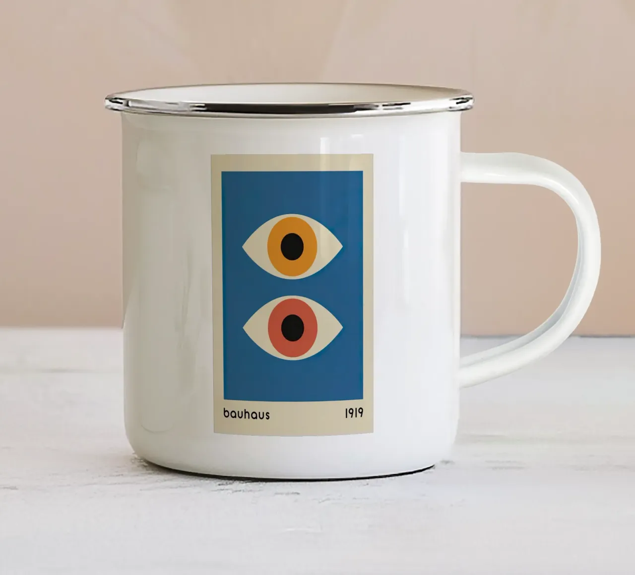 Bauhaus 1919 Occhi geometrici colorati tazza in smalto da Jam Poster