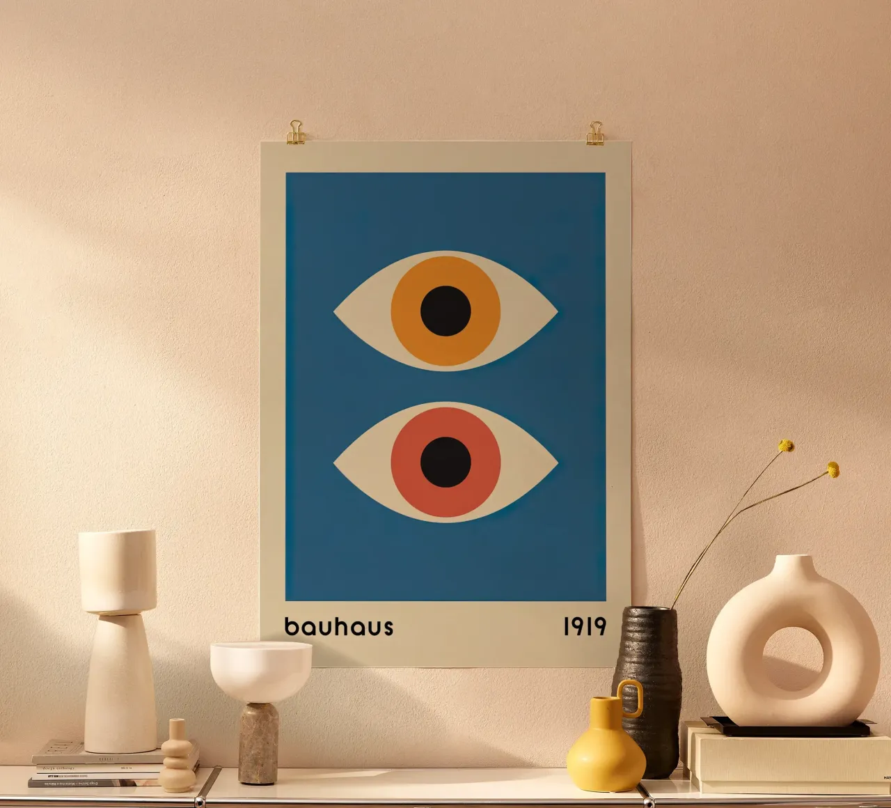 Bauhaus 1919 Occhi geometrici colorati poster con telaio in plastica da Jam Poster