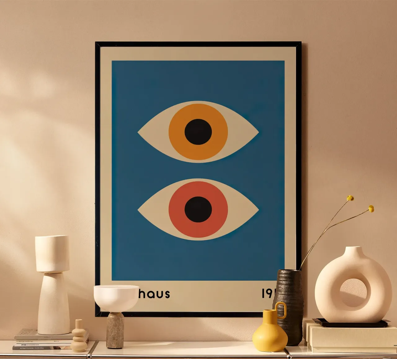 Bauhaus 1919 Occhi geometrici colorati poster con telaio in plastica da Jam Poster