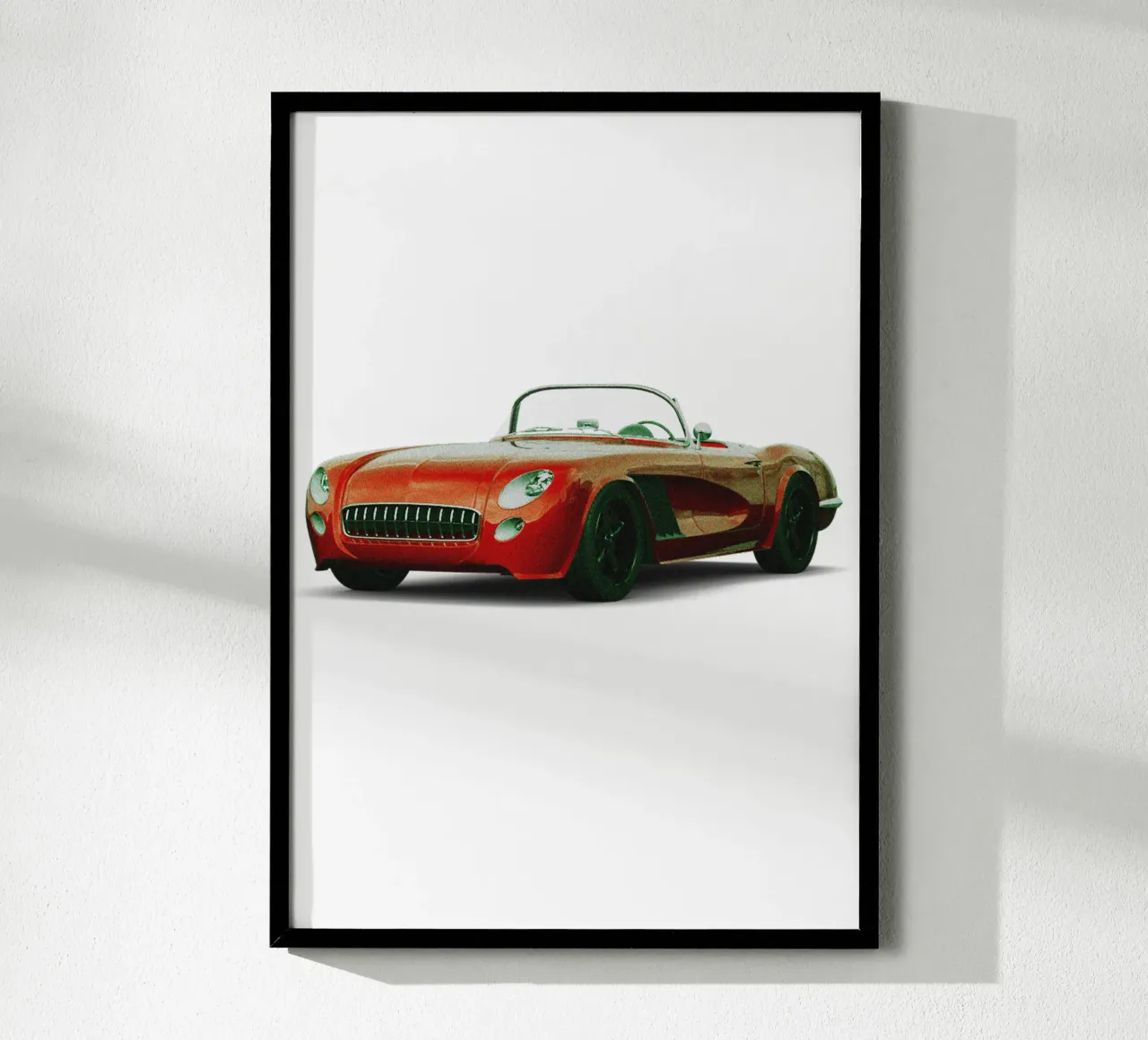 Auto cabriolet classica rossa di tendenza poster con telaio in plastica da Urban Life