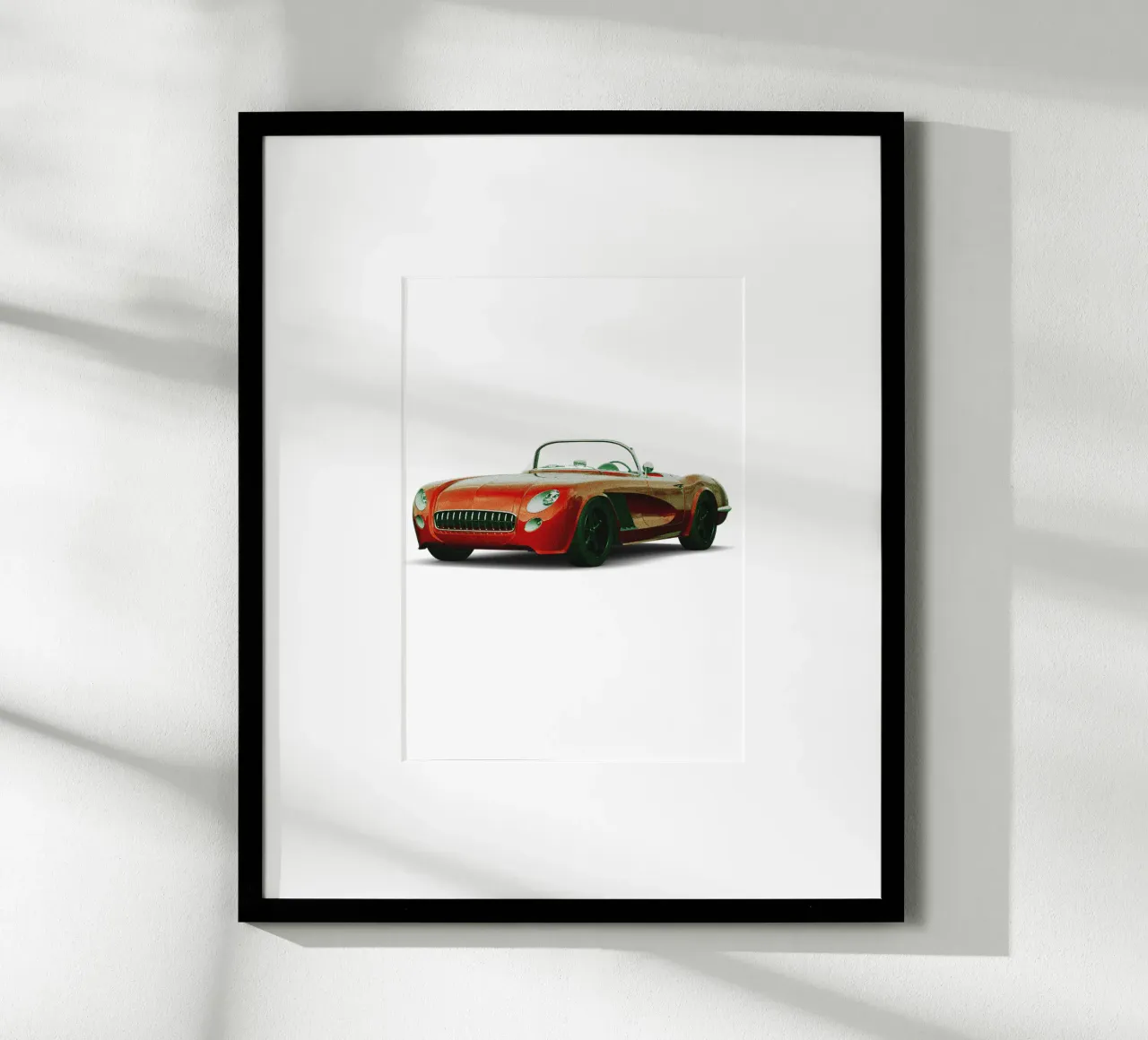 Auto cabriolet classica rossa di tendenza poster con telaio in plastica da Urban Life