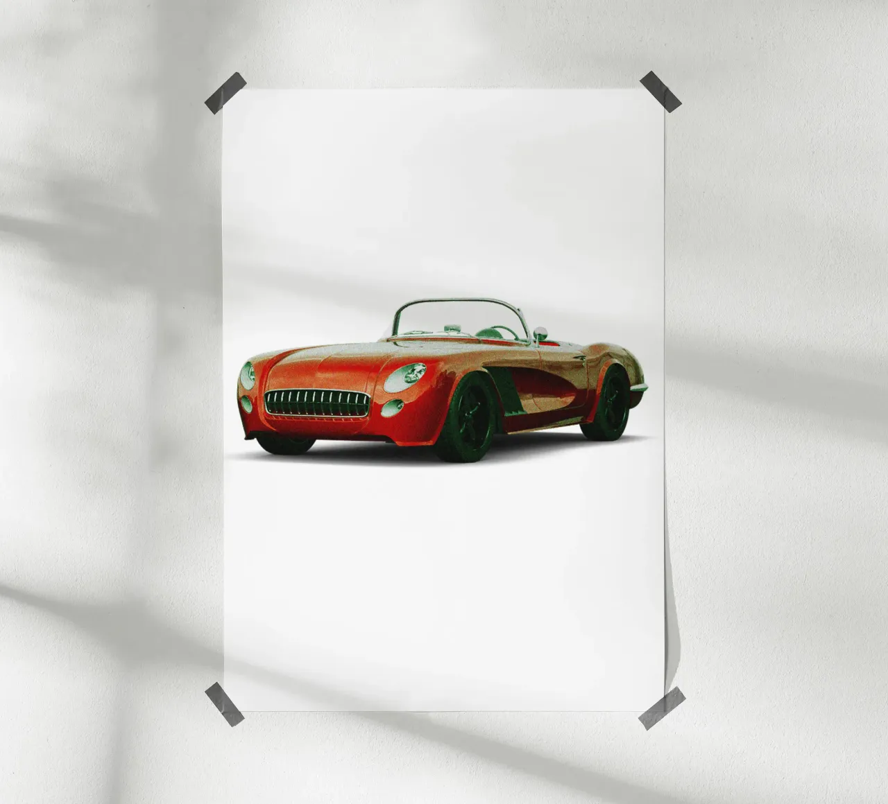 Auto cabriolet classica rossa di tendenza poster con telaio in plastica da Urban Life