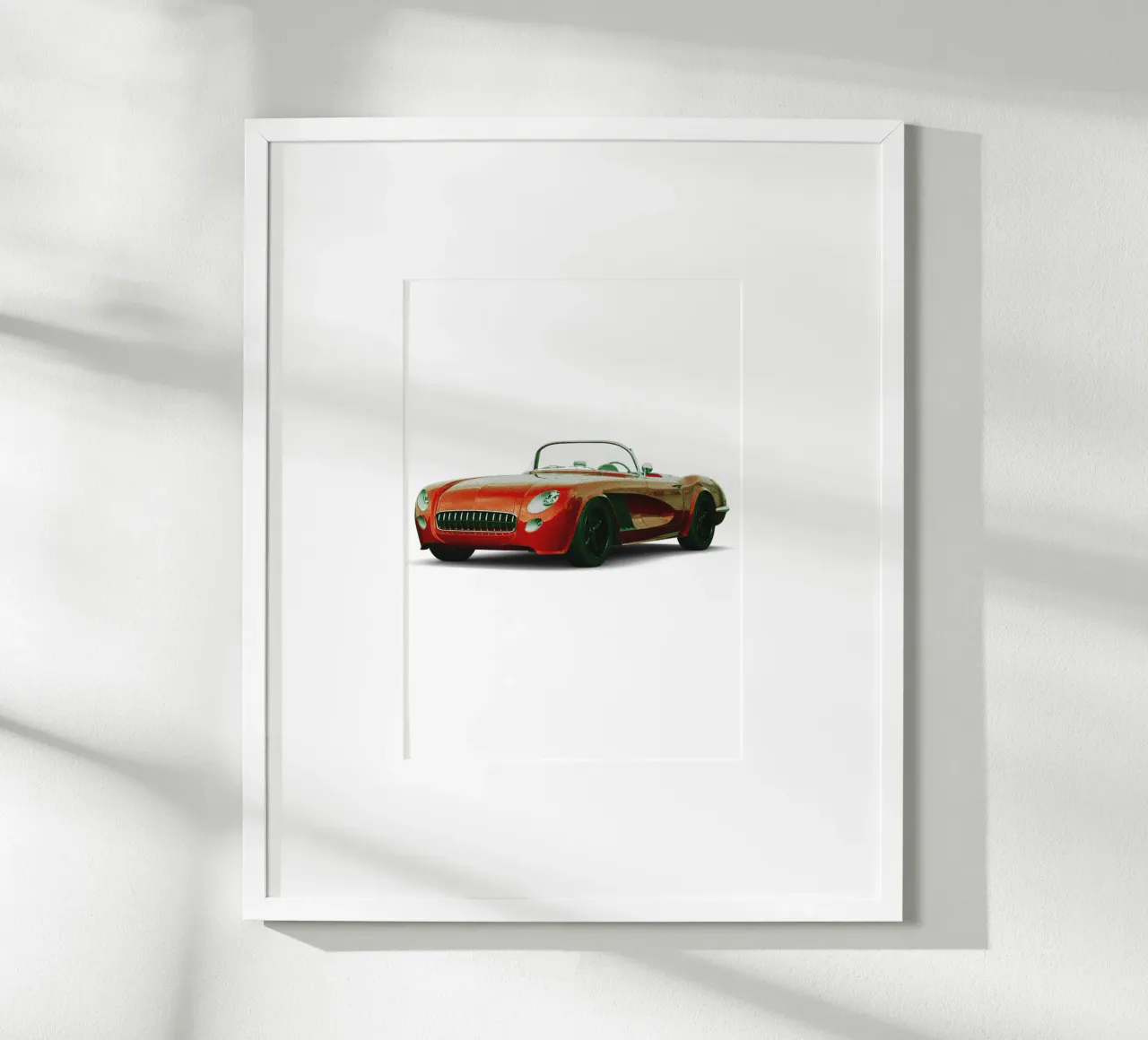 Auto cabriolet classica rossa di tendenza poster con telaio in plastica da Urban Life