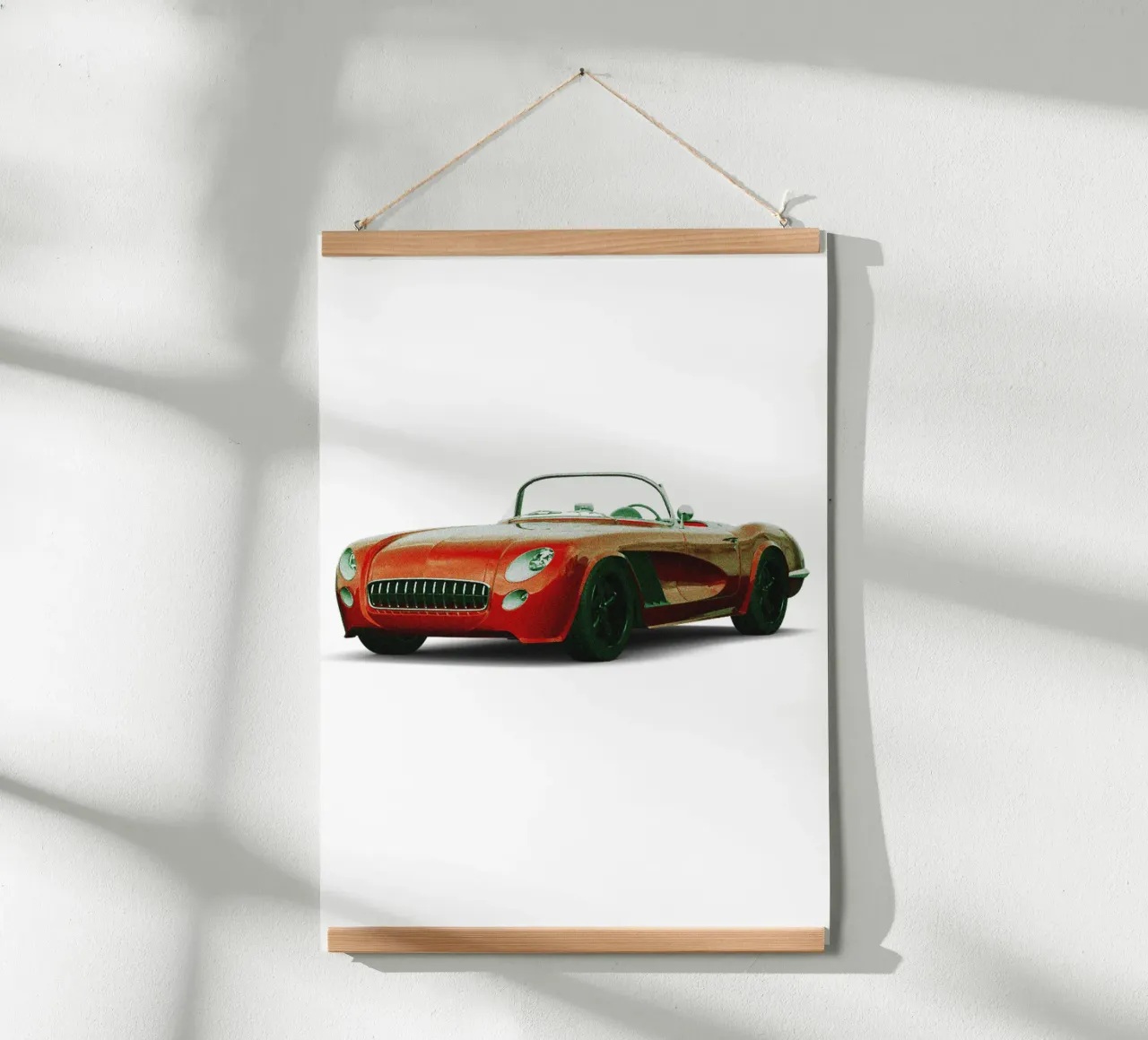 Auto cabriolet classica rossa di tendenza poster con telaio in plastica da Urban Life