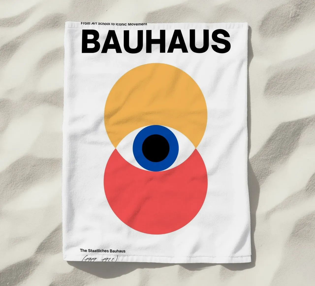 Bauhaus Eye - Abstract geometry in red and yellow beach towel by Casa Calm