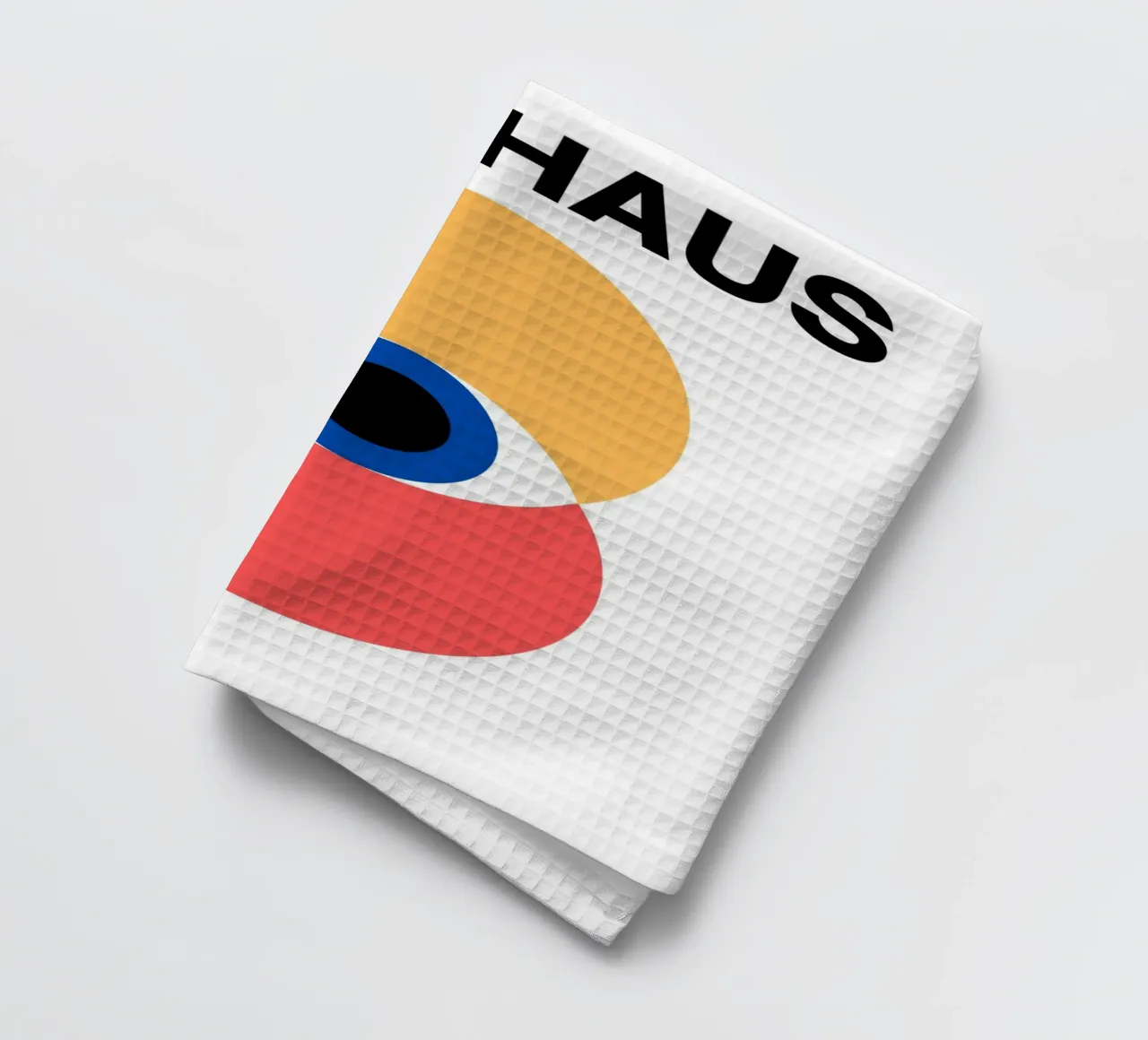 Bauhaus Eye - Géométrie abstraite en rouge et jaune torchon de Casa Calm