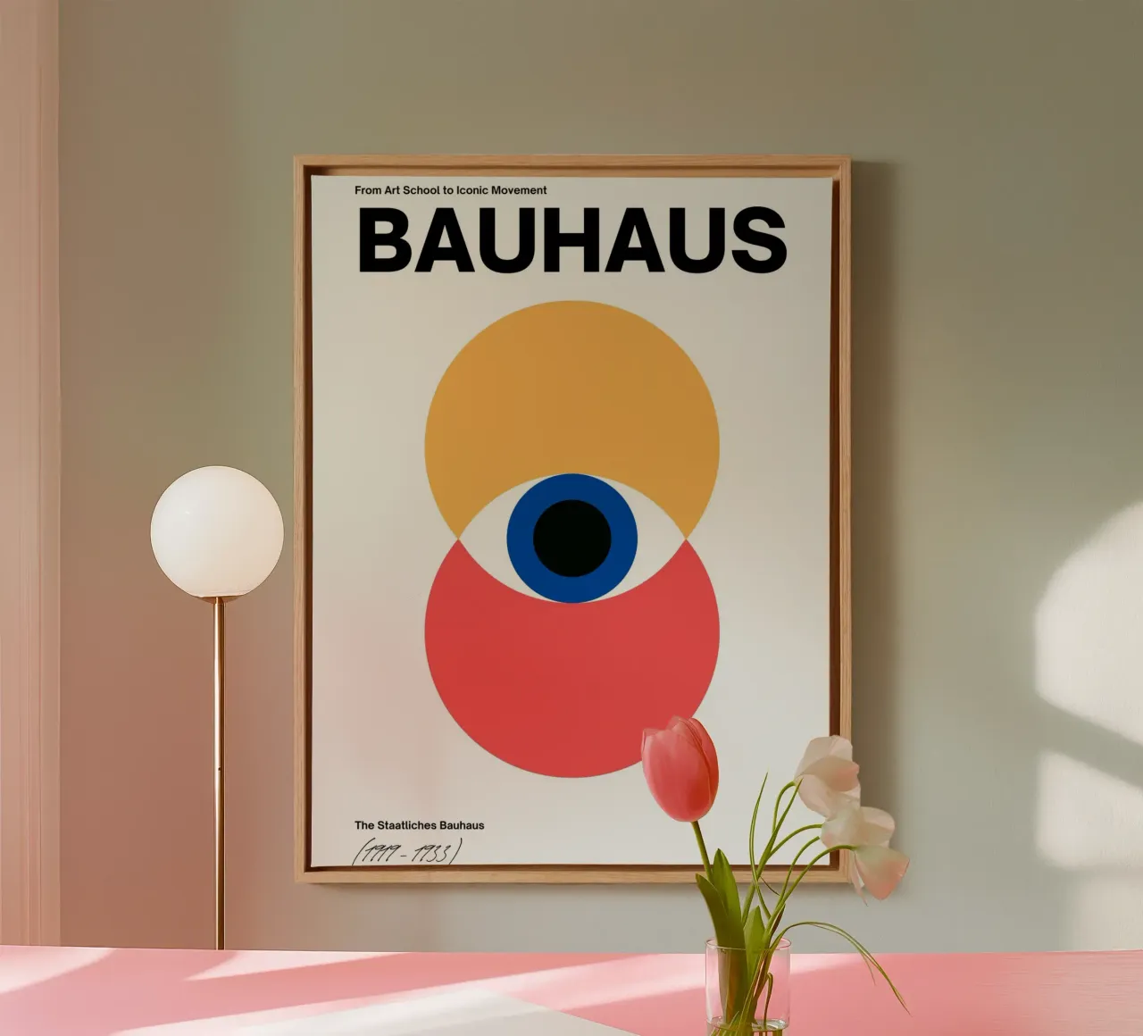 Bauhaus Eye - Abstract geometry in red and yellow canvas by Casa Calm