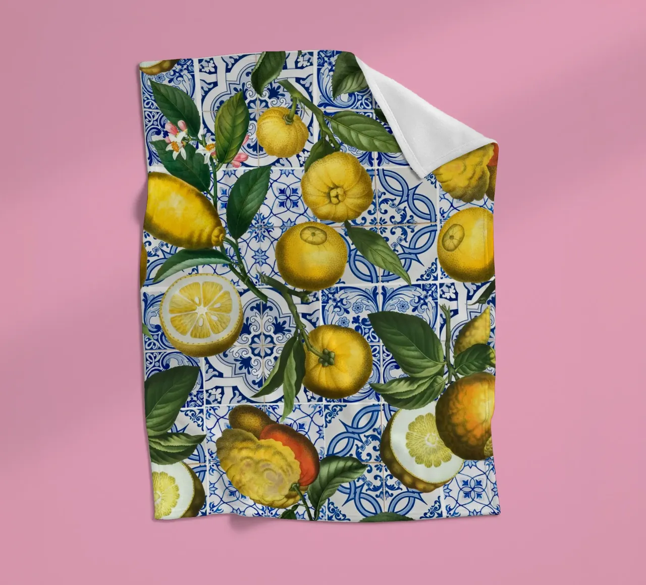 Citrons rustiques avec carreaux marocains Méditerranée Vintage plaid polaire de Stilrausch