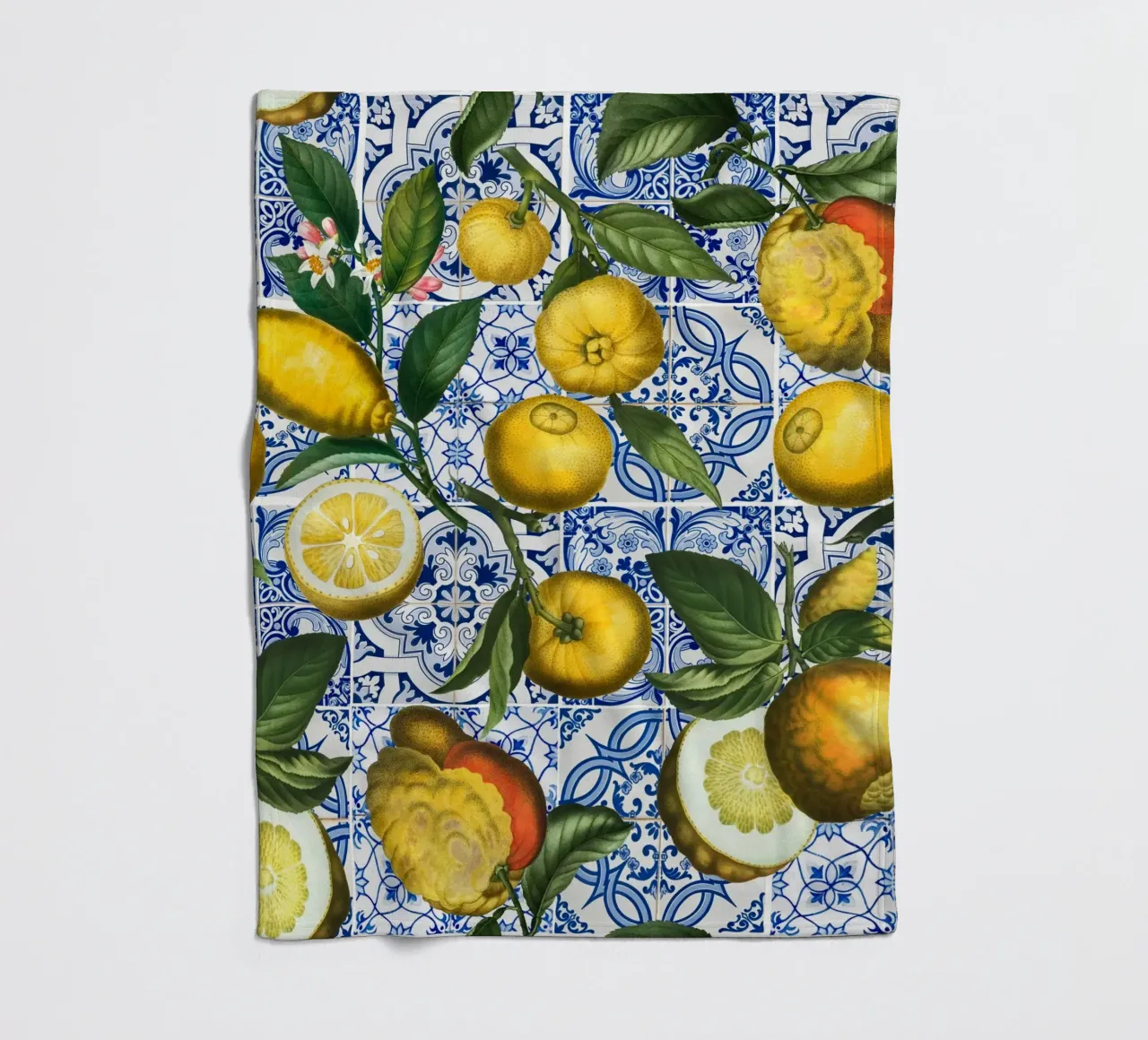 Citrons rustiques avec carreaux marocains Méditerranée Vintage plaid polaire de Stilrausch