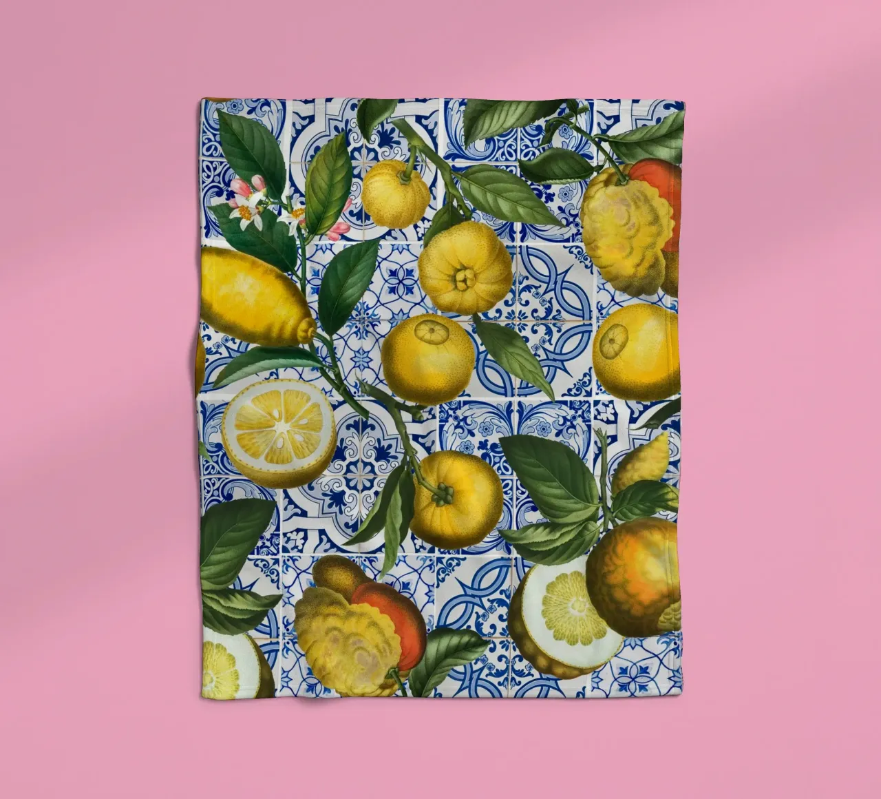 Citrons rustiques avec carreaux marocains Méditerranée Vintage plaid polaire de Stilrausch