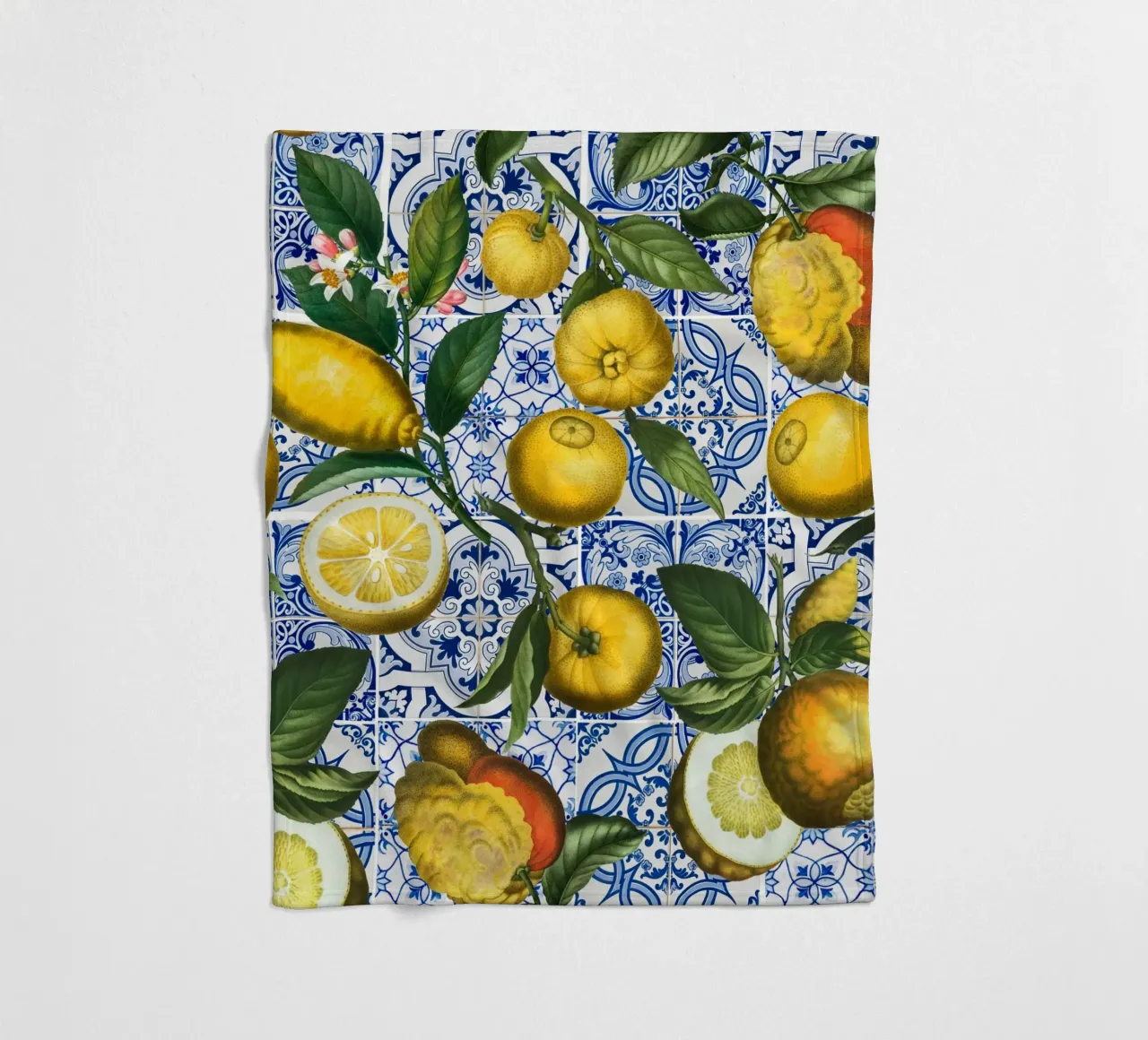 Citrons rustiques avec carreaux marocains Méditerranée Vintage plaid polaire de Stilrausch