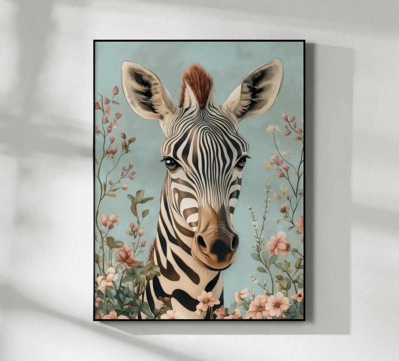 Soft-eyed zebra in a pastel garden acrylic glass by Moodwall