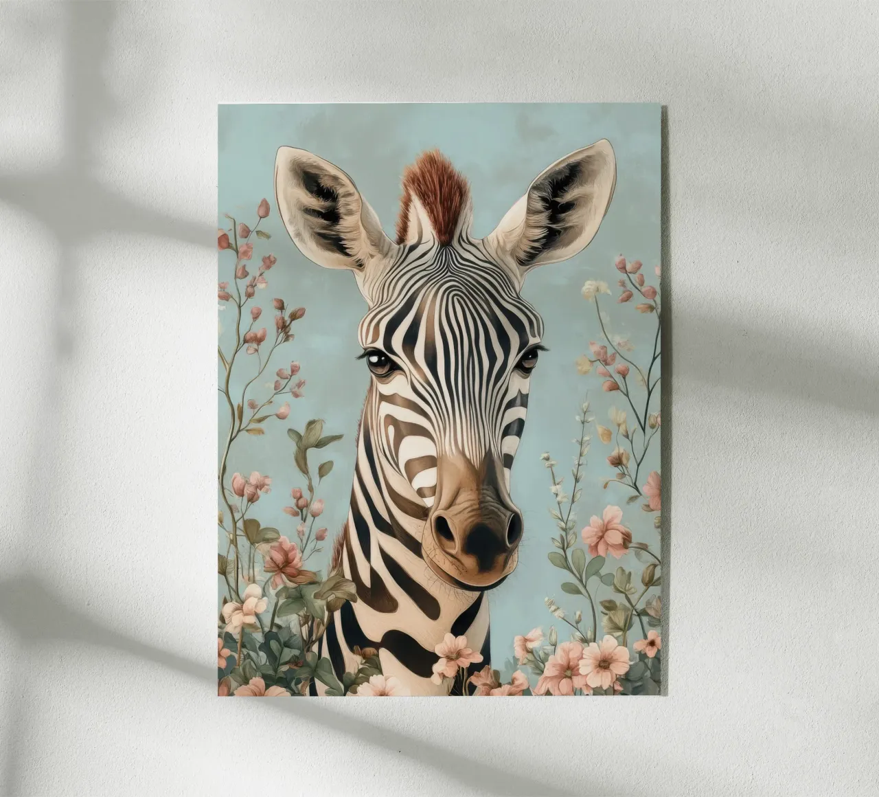 Soft-eyed zebra in a pastel garden acrylic glass by Moodwall