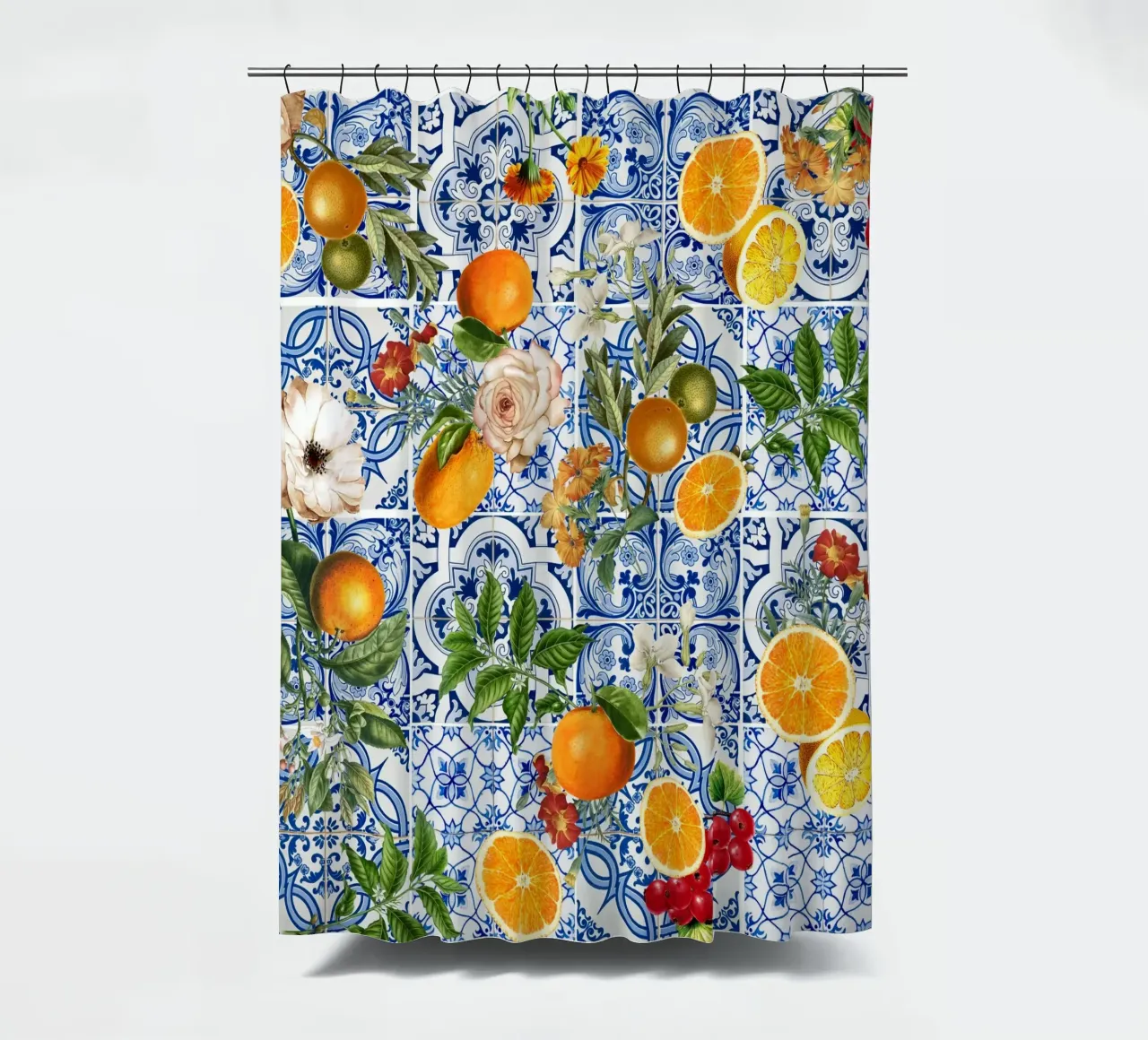 Vintage Oranges on Faded Moroccan Tiles Rustic Charm shower curtain by Stilrausch