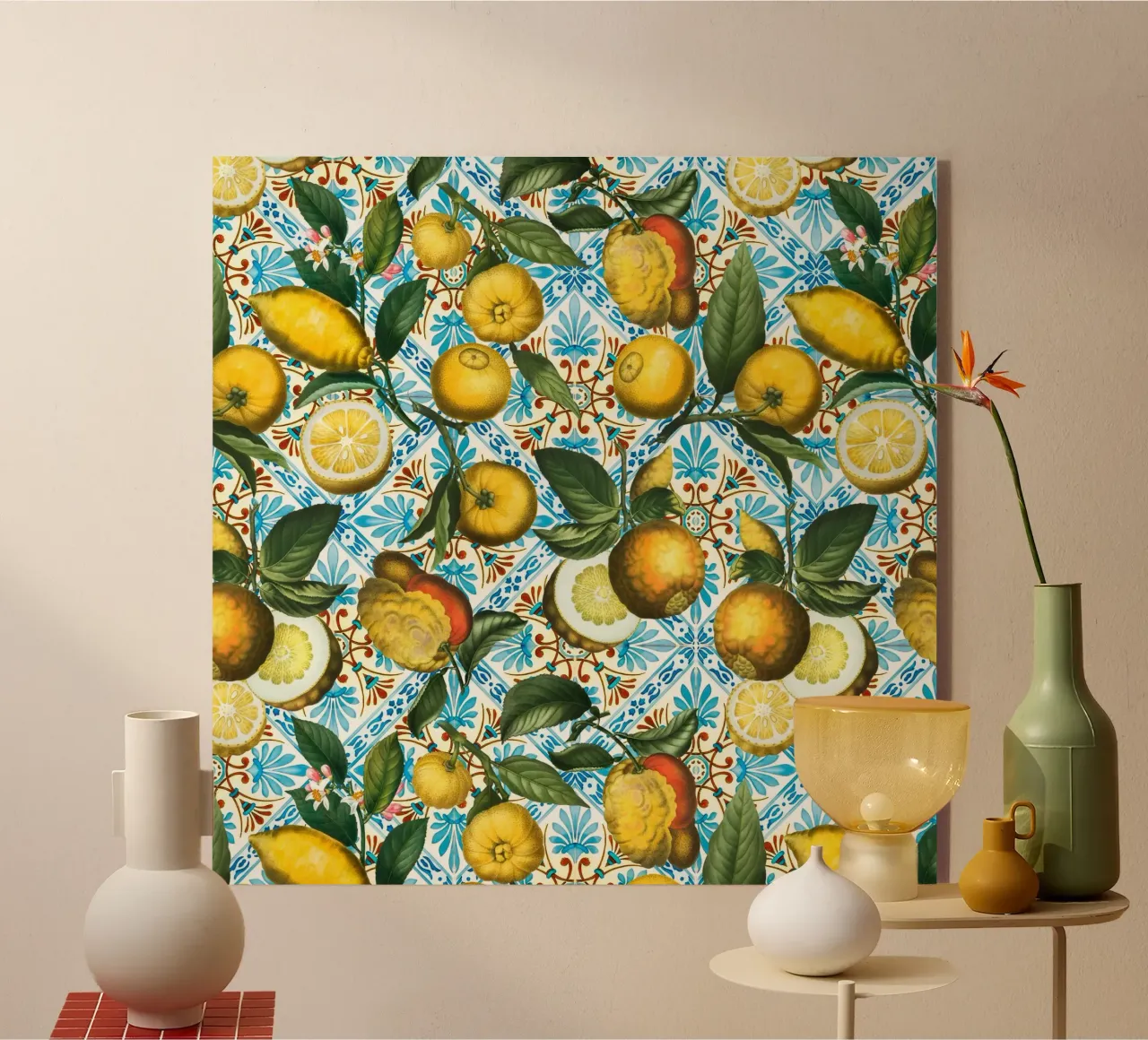 Limoni su piastrelle marocchine azzurre Vintage Mediterraneo plexiglass da Stilrausch