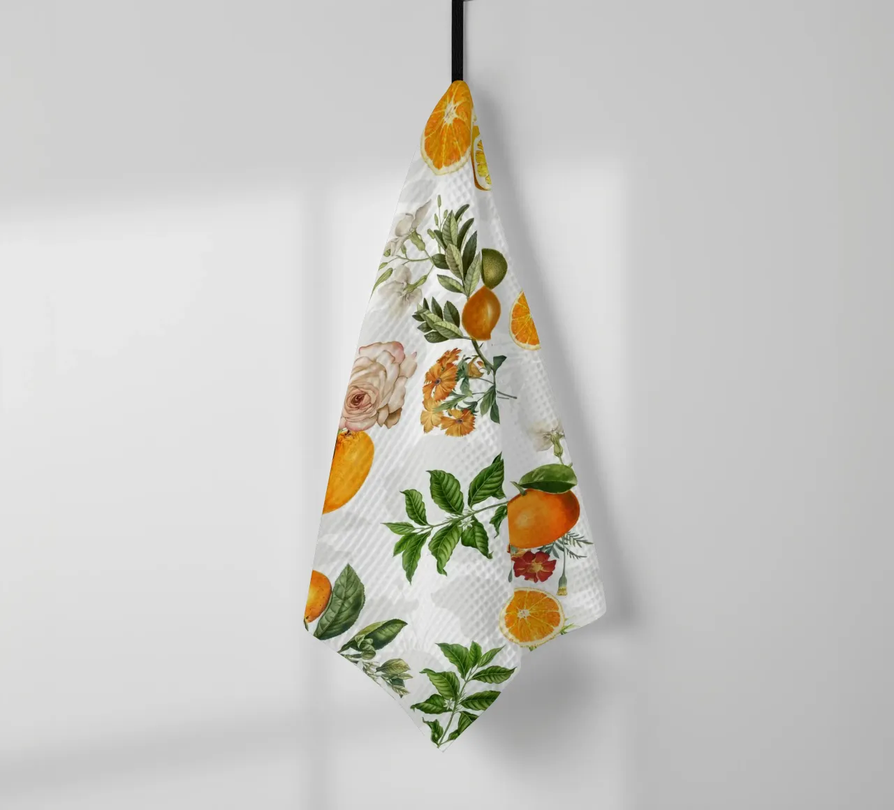 Vintage sinaasappels en bloesems op wit mediterrane stijl theedoek van Stilrausch