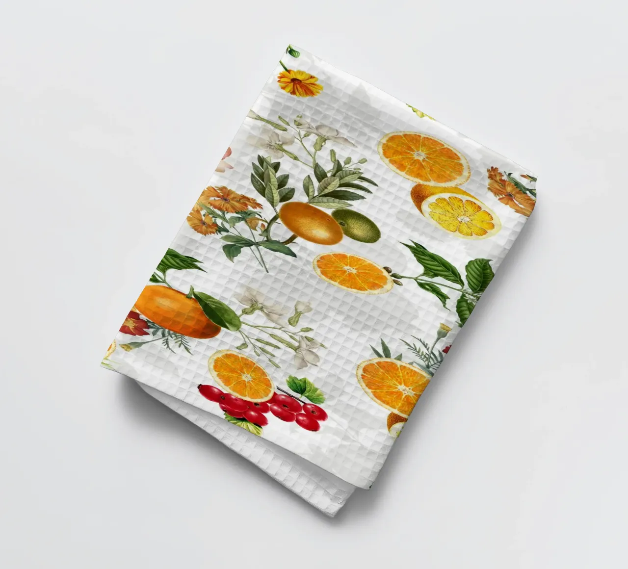 Vintage sinaasappels en bloesems op wit mediterrane stijl theedoek van Stilrausch