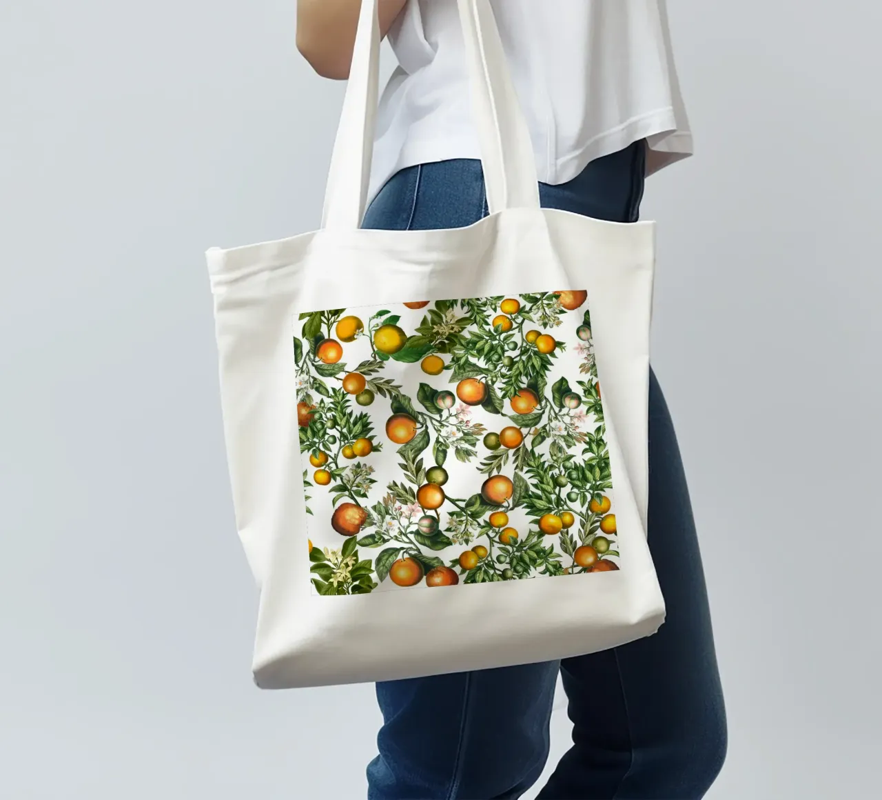 Oranges Pattern on White Fresh Citrus Botanical Print tote bag by Stilrausch