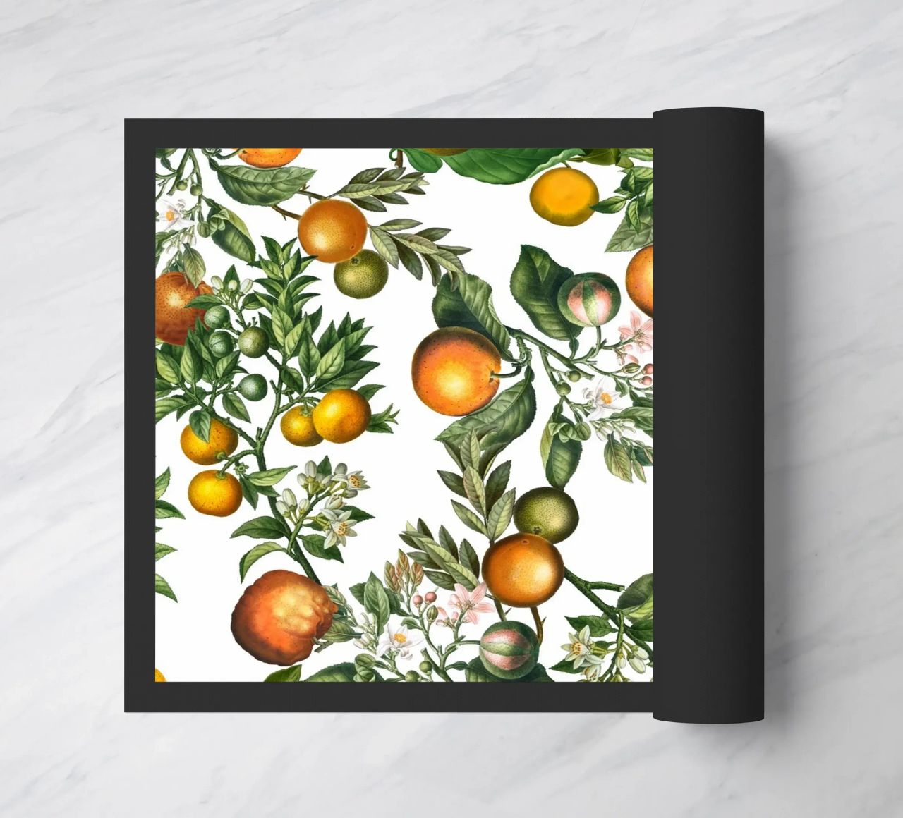 Oranges Pattern on White Fresh Citrus Botanical Print doormat by Stilrausch
