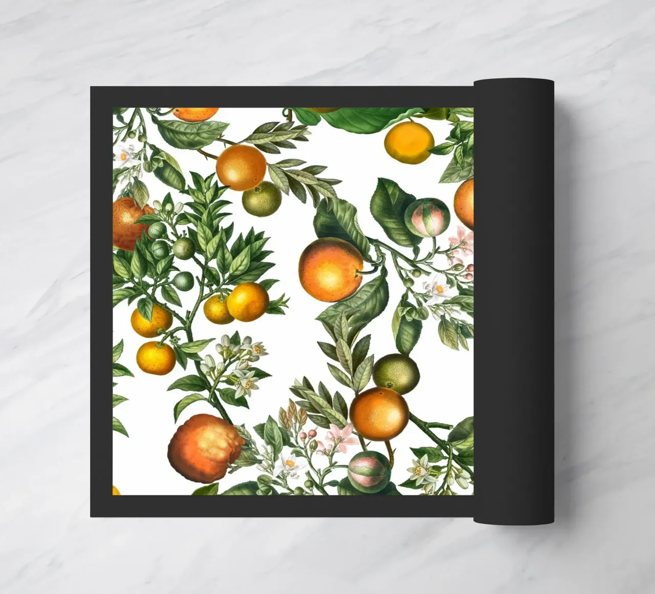 Naranjas sobre blanco Impresión botánica de cítricos frescos felpudo de Stilrausch