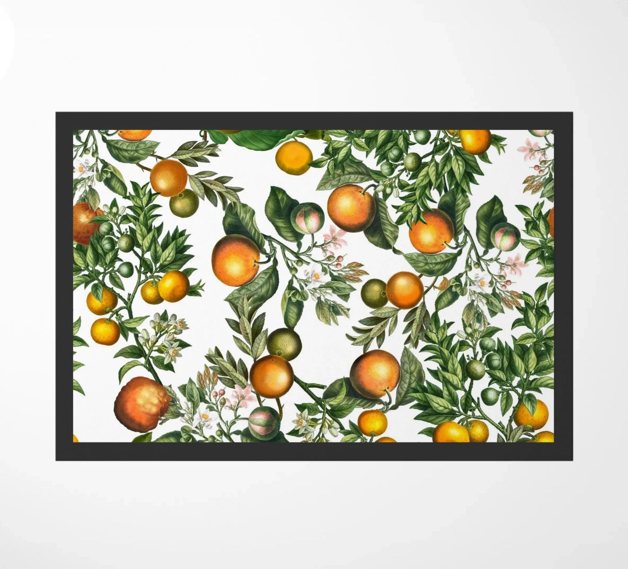Oranges Pattern on White Fresh Citrus Botanical Print doormat by Stilrausch