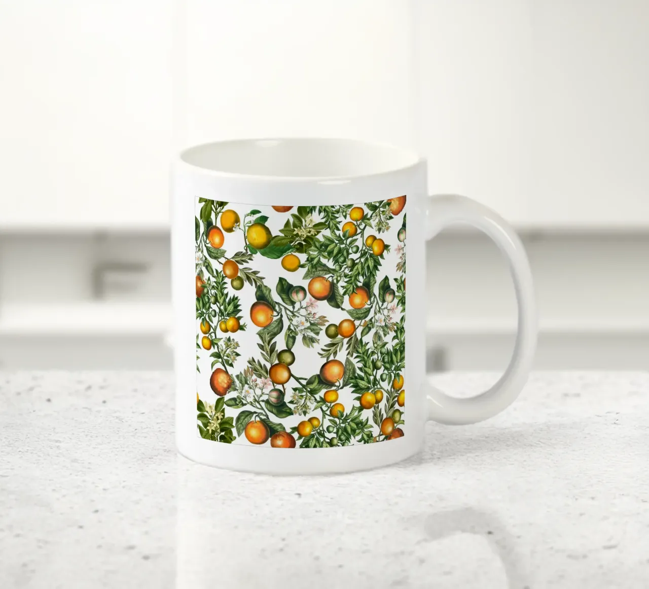 Oranges Pattern on White Fresh Citrus Botanical Print ceramic mug by Stilrausch