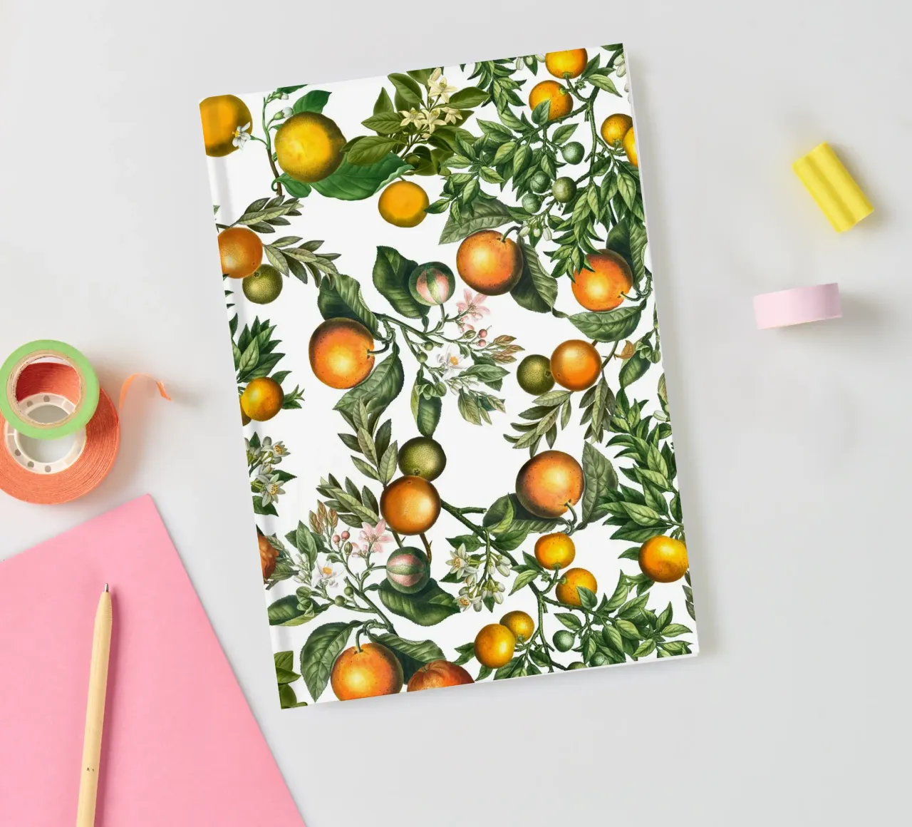 Oranges Pattern on White Fresh Citrus Botanical Print notebook by Stilrausch