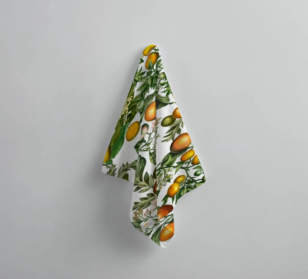 Arance su bianco Stampa botanica di agrumi freschi asciugamano da bagno da Stilrausch