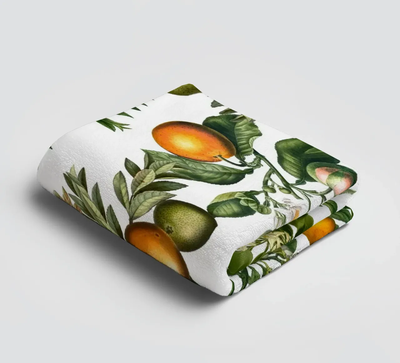 Arance su bianco Stampa botanica di agrumi freschi asciugamano da bagno da Stilrausch
