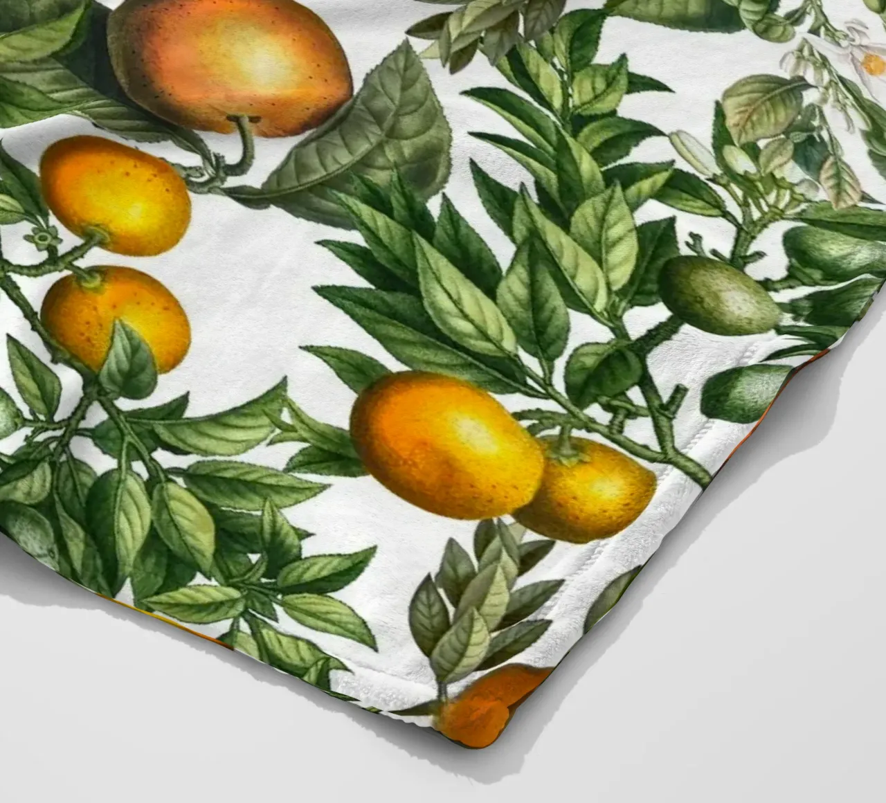 Oranges Pattern on White Fresh Citrus Botanical Print fleece blanket by Stilrausch