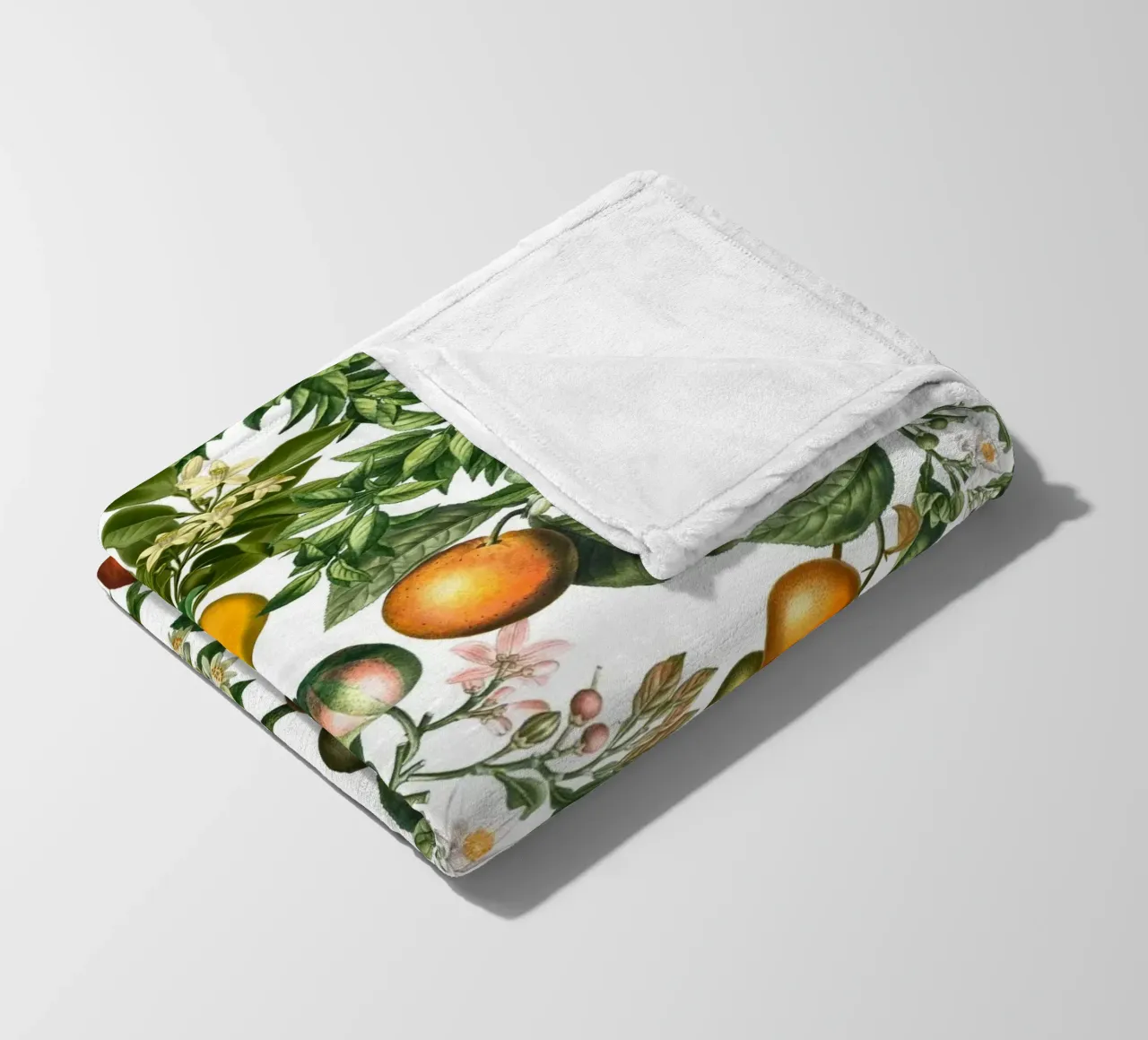 Oranges Pattern on White Fresh Citrus Botanical Print fleece blanket by Stilrausch