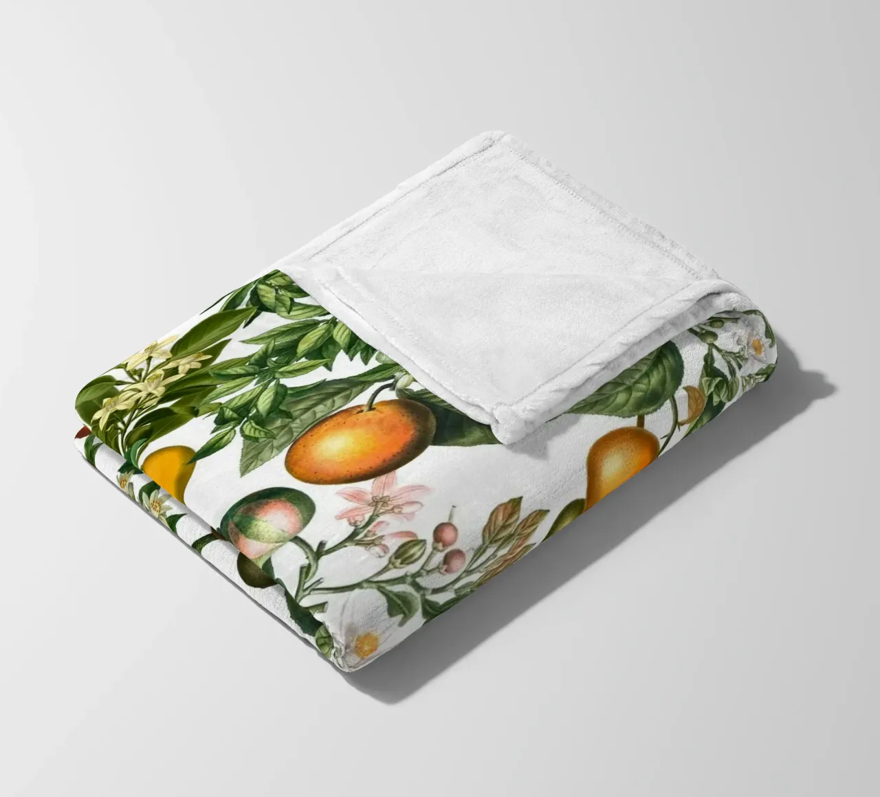 Oranges Pattern on White Fresh Citrus Botanical Print fleece blanket by Stilrausch