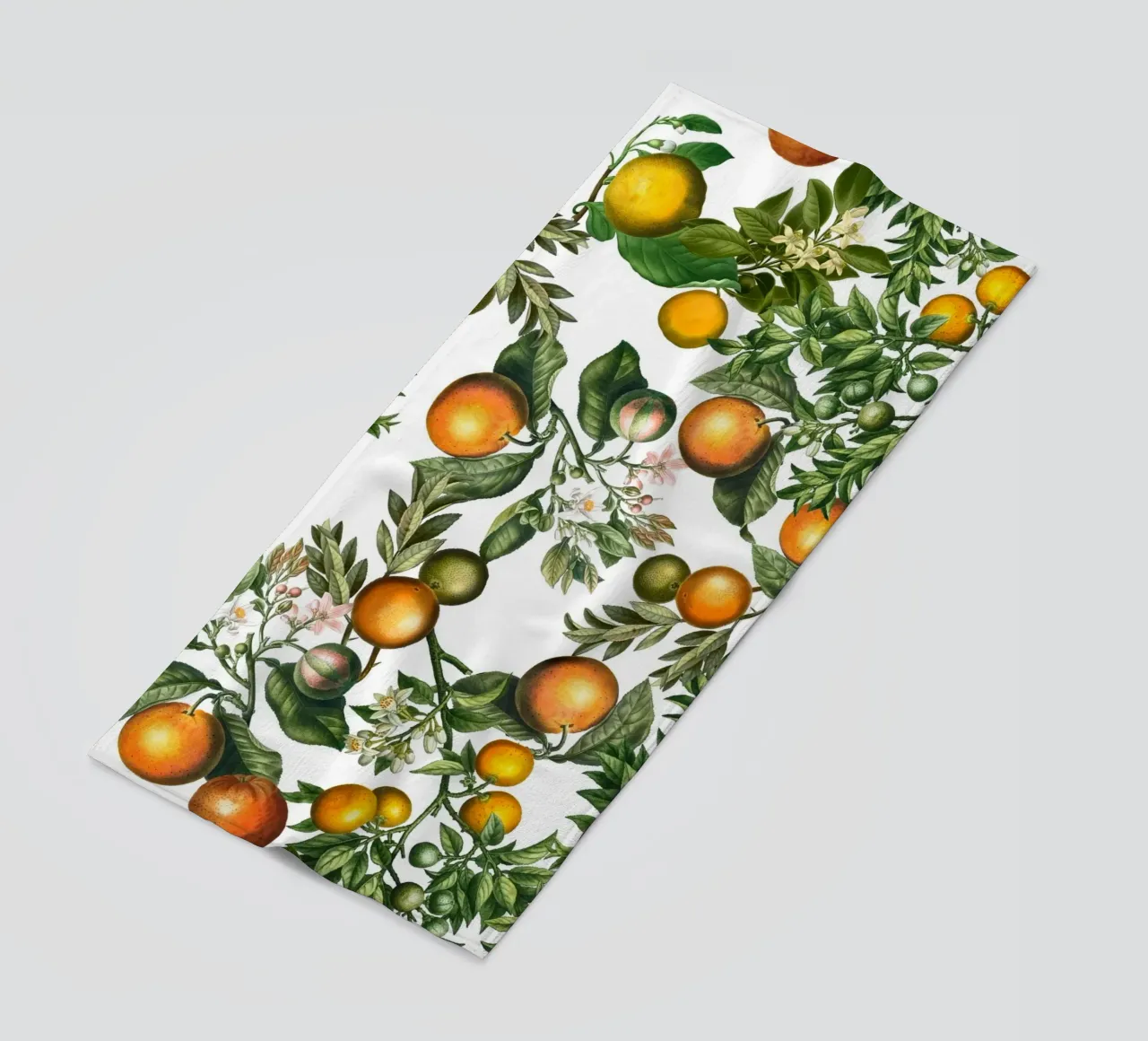 Oranges Pattern on White Fresh Citrus Botanical Print beach towel by Stilrausch