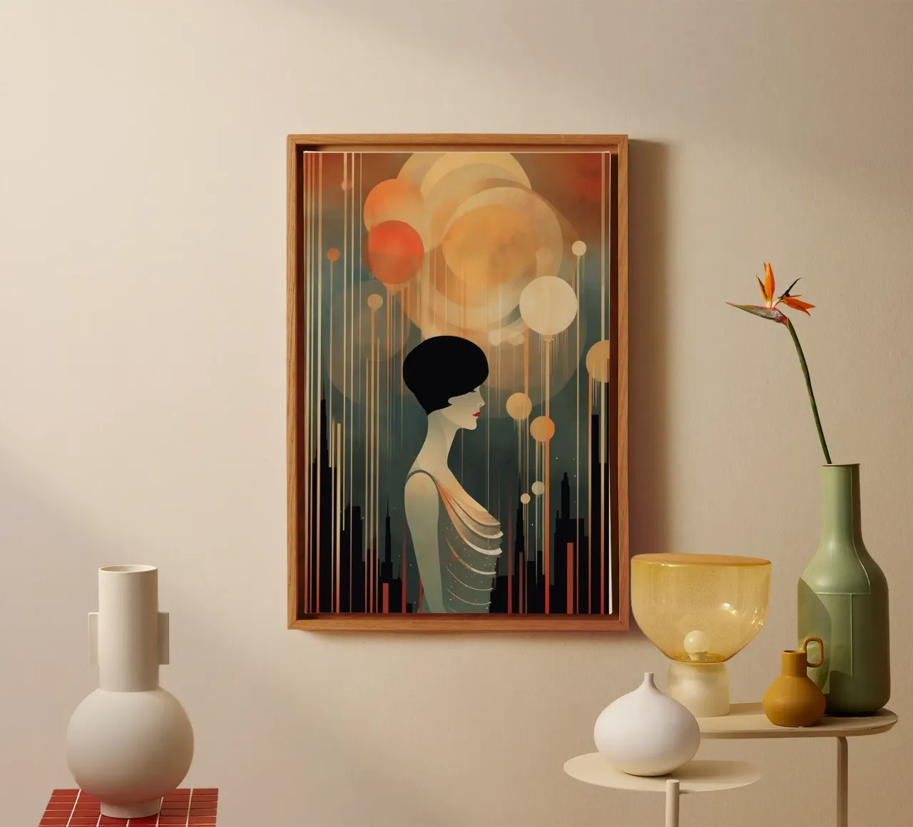 Art Deco Vrouw canvas met Baklijst van Artful Muse