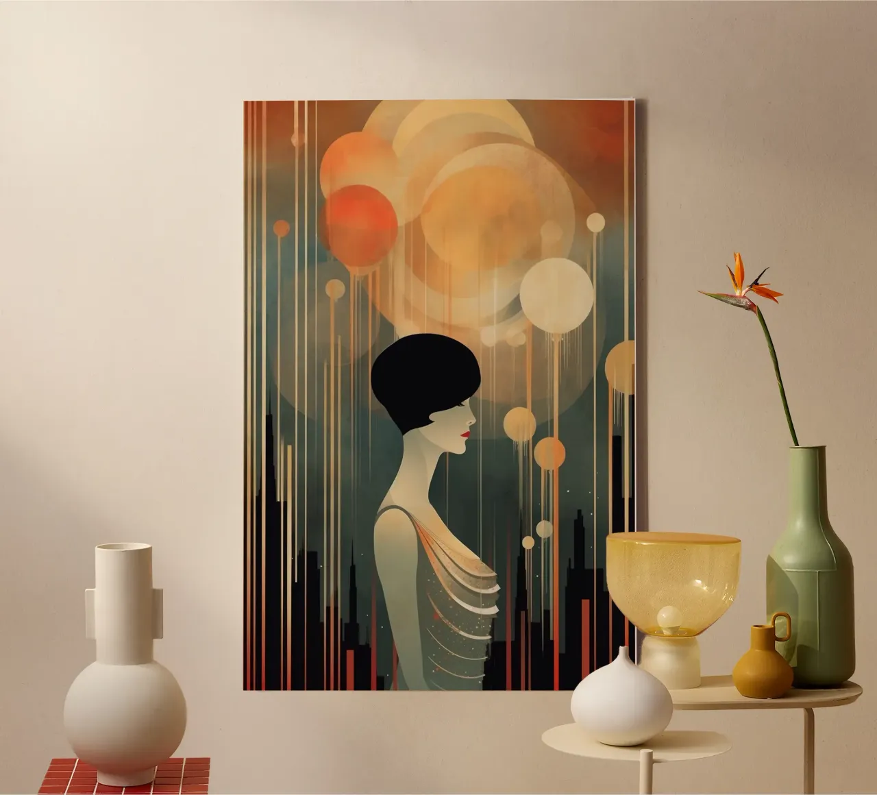 Art Deco Vrouw canvas met Baklijst van Artful Muse