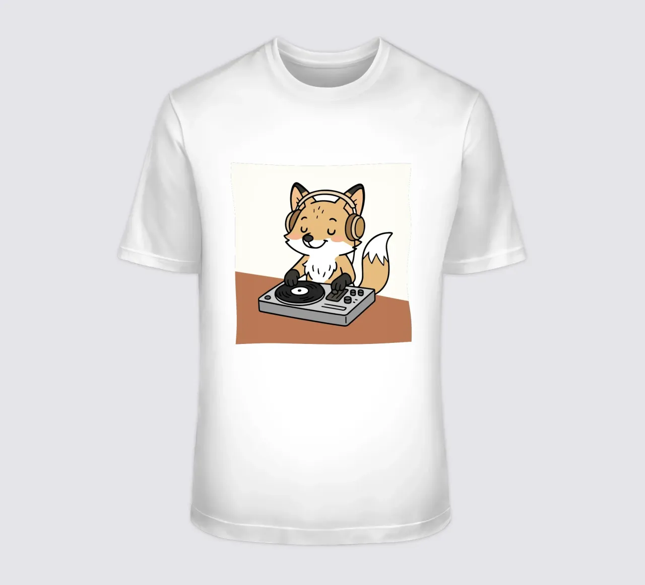 Una volpe come DJ con le cuffie sul banco di mixaggio t-shirt da namosh