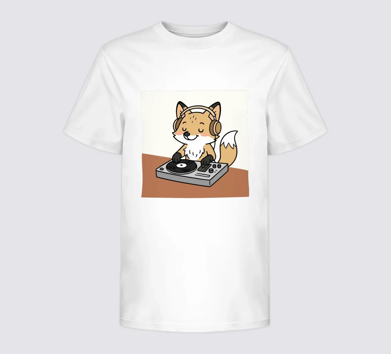 Een vos als DJ met een koptelefoon op het mengpaneel kinder t-shirt van namosh