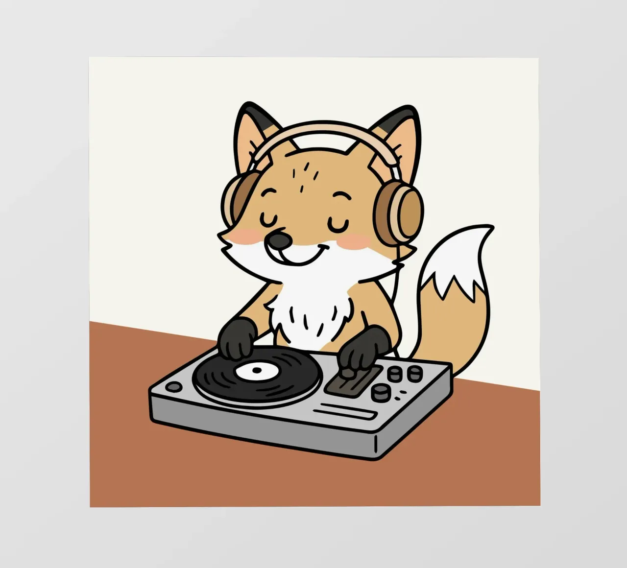 Una volpe come DJ con le cuffie sul banco di mixaggio pellicola backlit da namosh