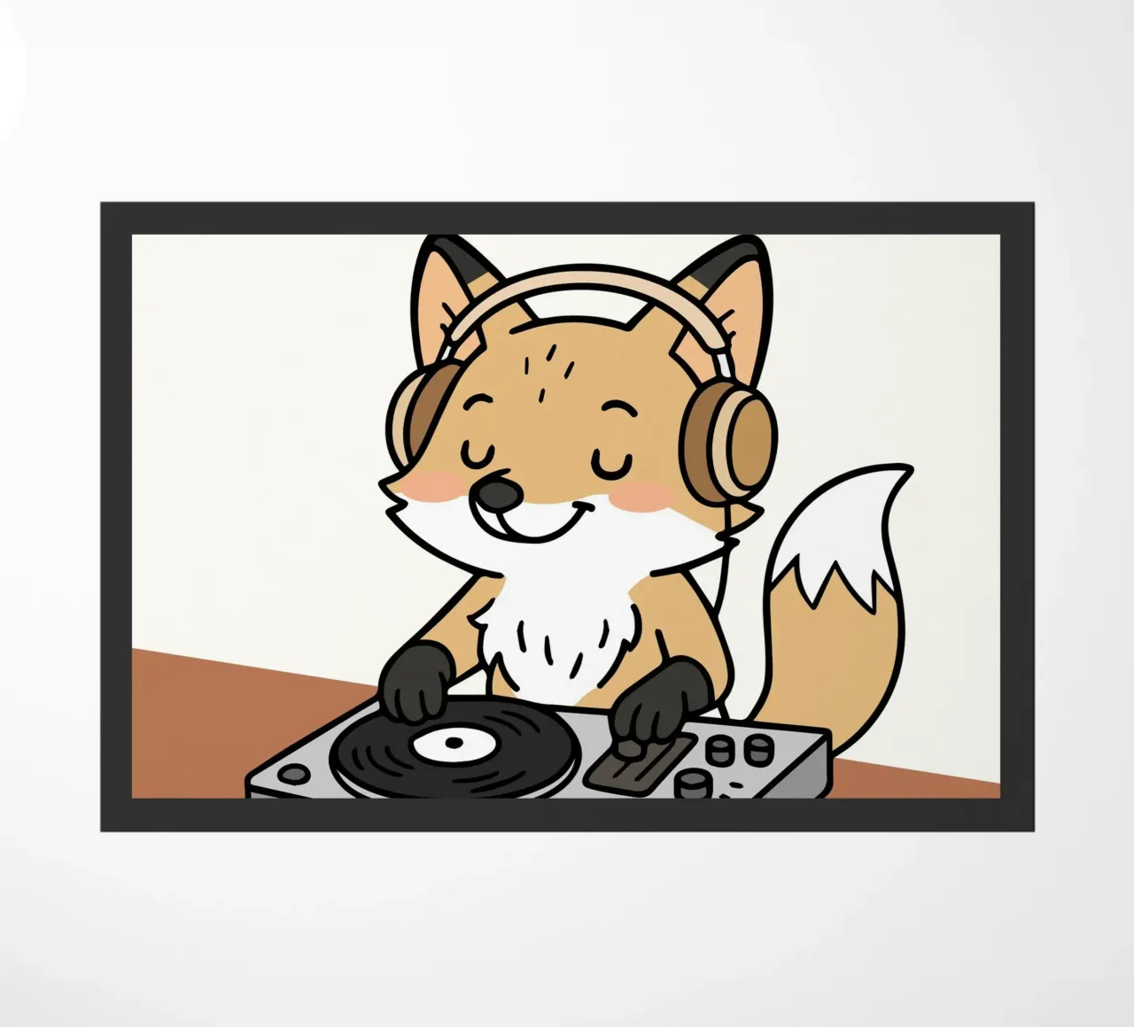 Una volpe come DJ con le cuffie sul banco di mixaggio zerbino da namosh
