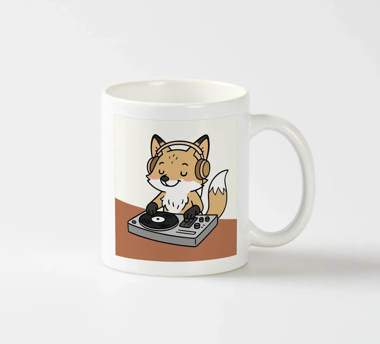 Una volpe come DJ con le cuffie sul banco di mixaggio tazza in ceramica da namosh