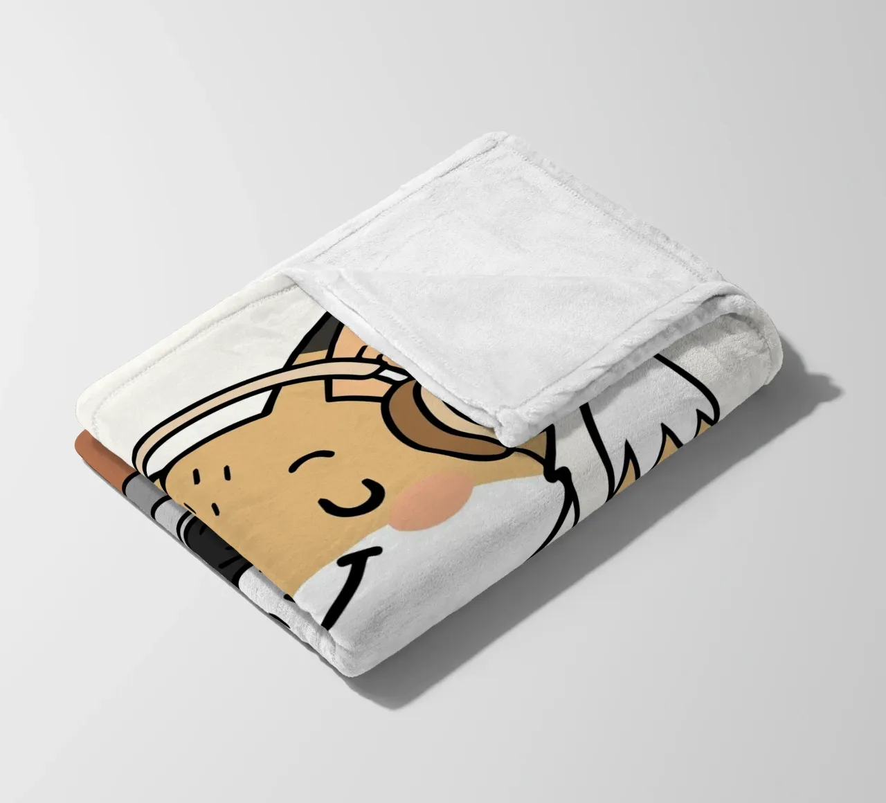 Una volpe come DJ con le cuffie sul banco di mixaggio coperta in pile da namosh
