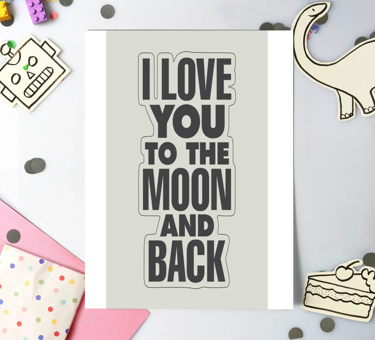Romantic I Love You to the Moon Typography Wall Art Print sticker sheet by THE MOTIVATED TYPE