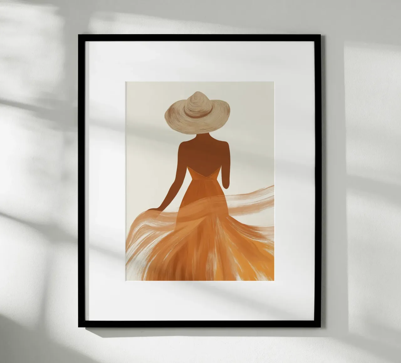 Woman in flowing dress and camel summer hat hahnemühle by Moodwall