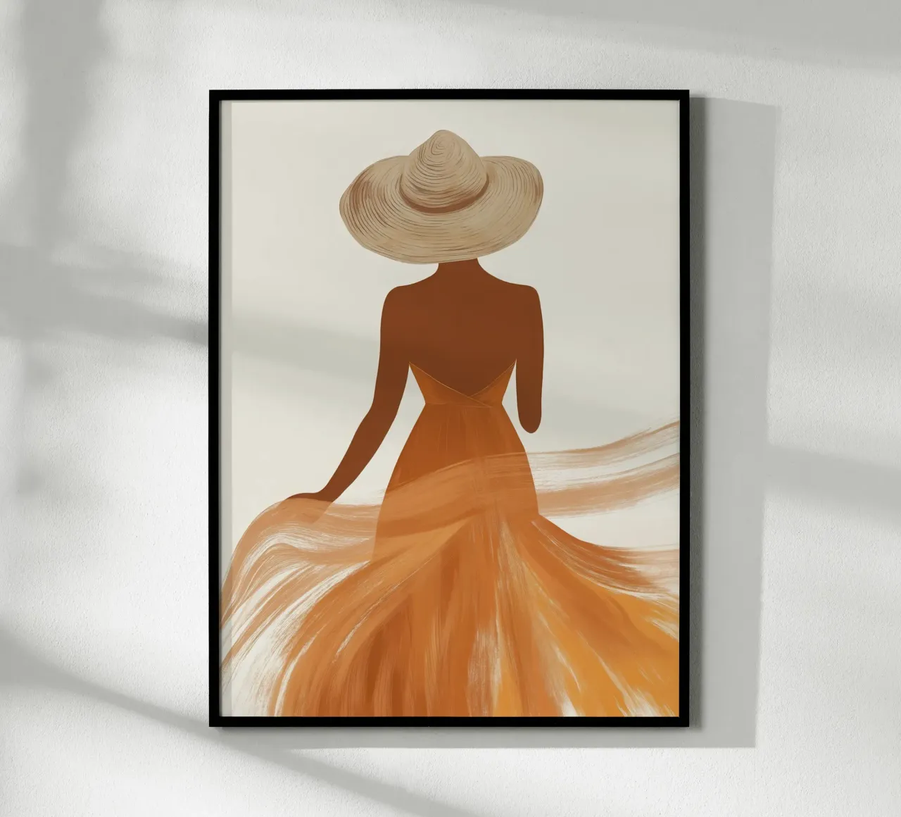 Woman in flowing dress and camel summer hat hahnemühle by Moodwall