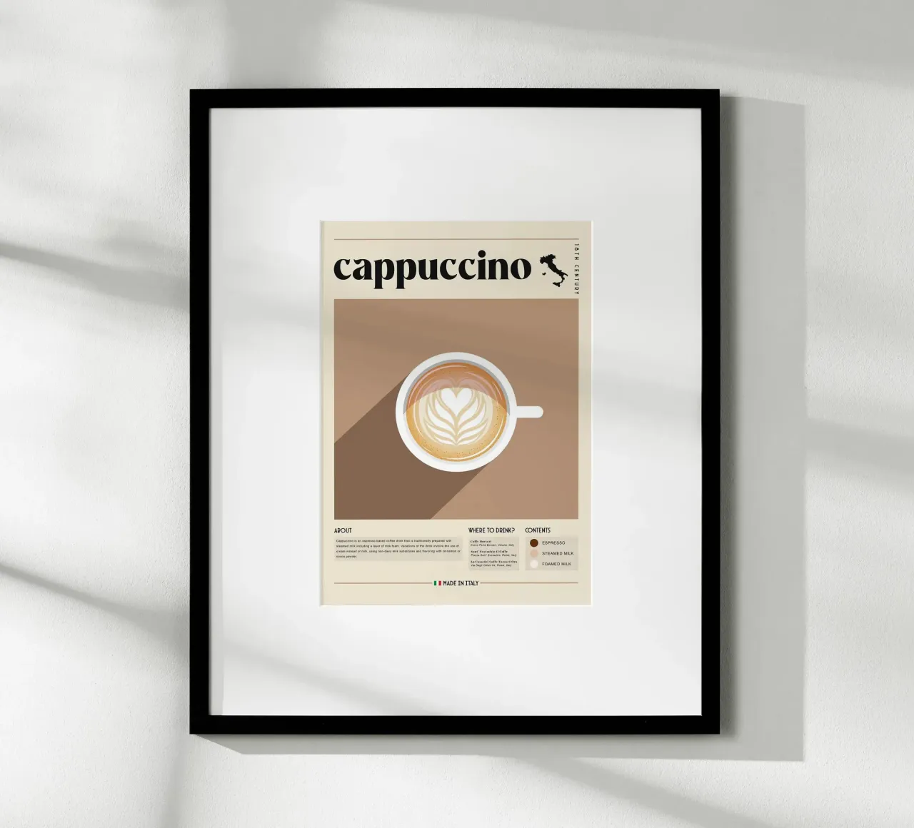 cappuccino coffee poster con telaio in legno da Luke Yaeger