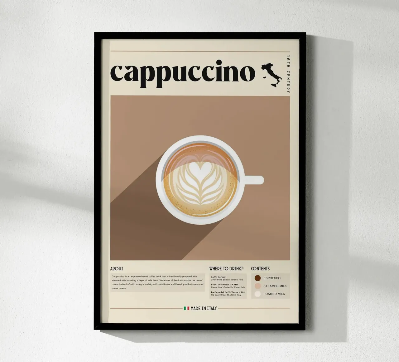 cappuccino coffee poster con telaio in legno da Luke Yaeger