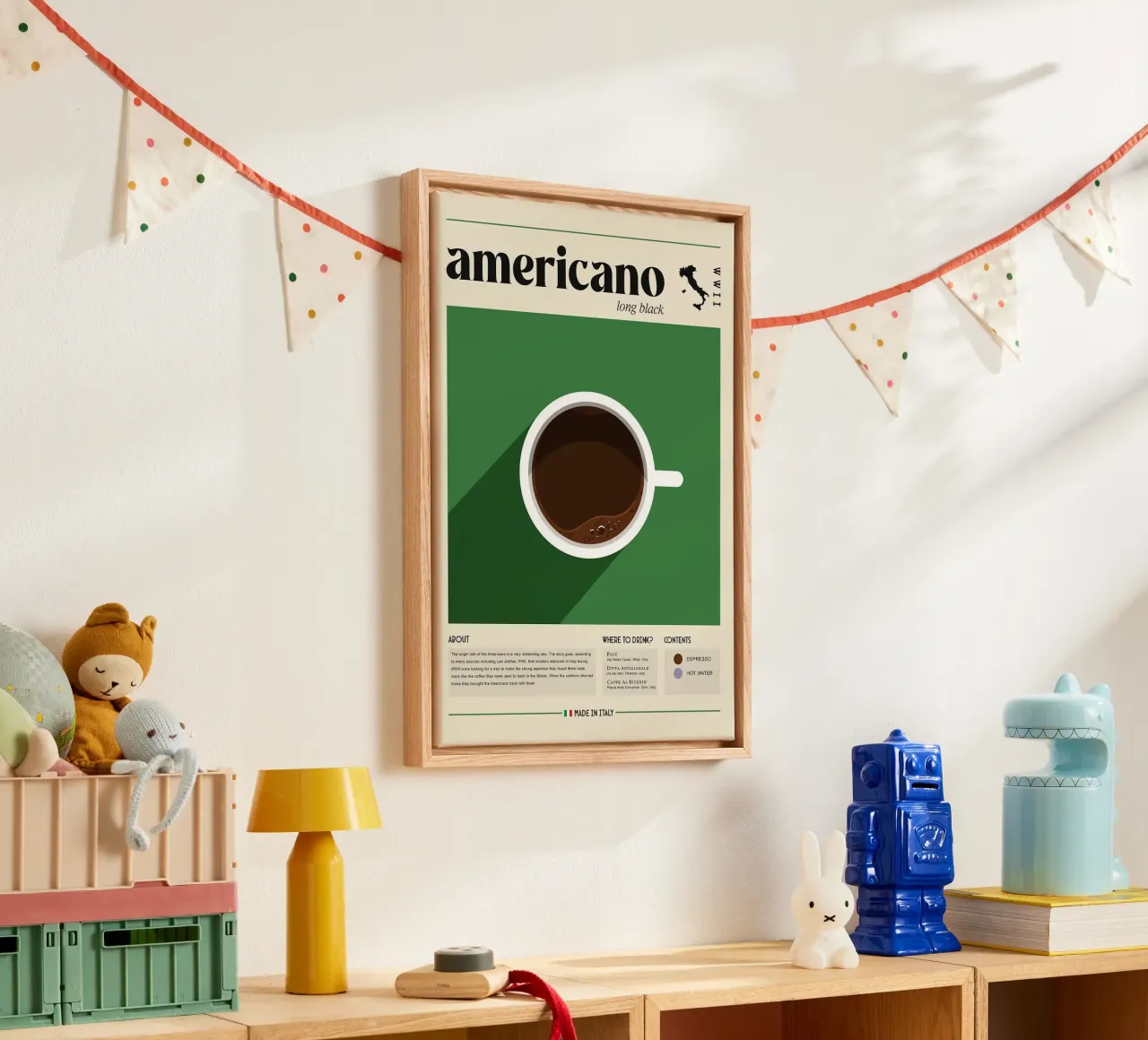 koffie americano canvas met Baklijst van Luke Yaeger
