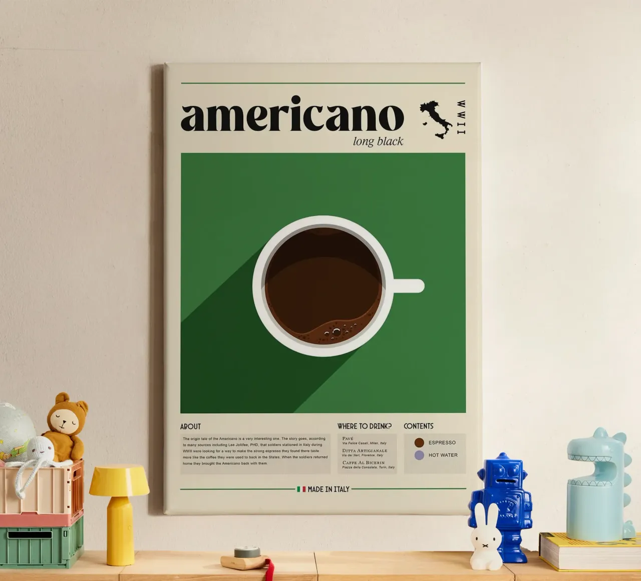 koffie americano canvas met Baklijst van Luke Yaeger