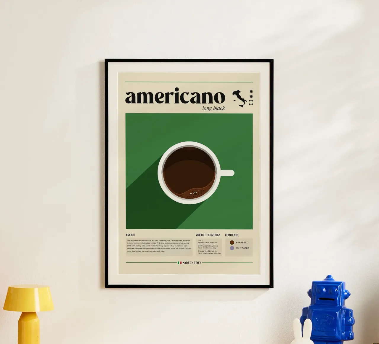 caffè americano poster con telaio in alluminio da Luke Yaeger
